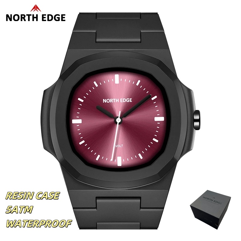 Men'S Fashion Box - NORTH EDGE นาฬิกาสําหรับชายใหม่โวลต์ควอตซ์นาฬิกาแฟชั่นเรซิ่นสแควร์ว่ายน้ํา 50M กันน้ํานาฬิกาผู้ชายของขวัญกล่อง