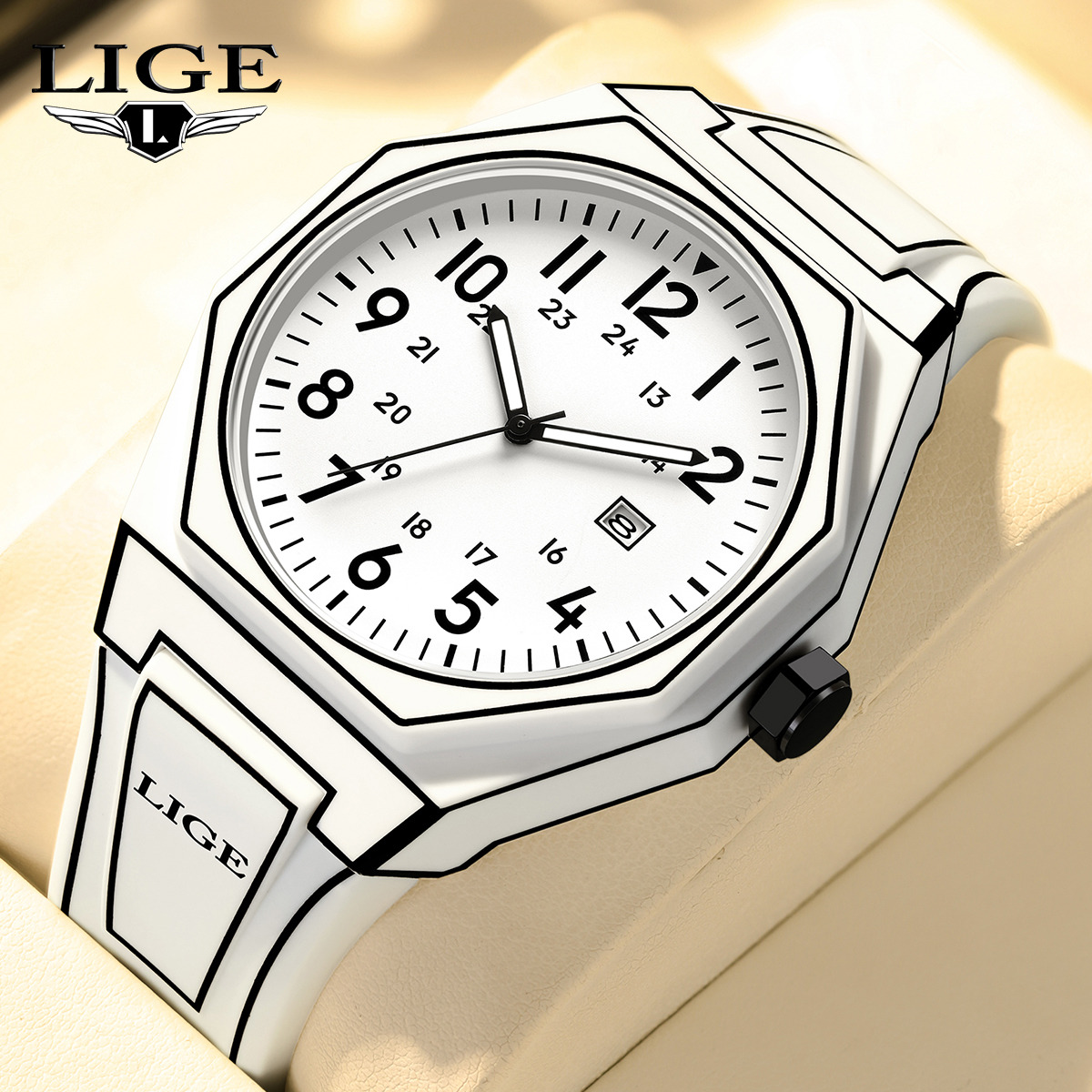 Men'S Fashion Box - LIGE นาฬิกาผู้ชายใหม่ทหารผู้ชายนาฬิกาข้อมือควอตซ์แฟชั่นคลาสสิกซิลิโคนกีฬากันน้ําปฏิทิน Relogio Masculino + กล่อง