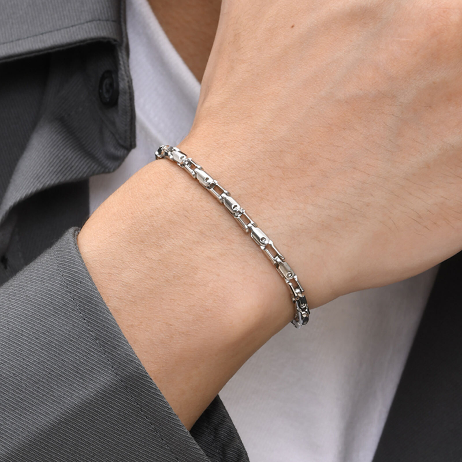 1950S Fashion Men'S - สแตนเลสบางสร้อยข้อมือสําหรับชาย,กันน้ํา Handmade CHAIN Links สายรัดข้อมือ,ของขวัญสไตล์สําหรับสามีพ่อ BBF