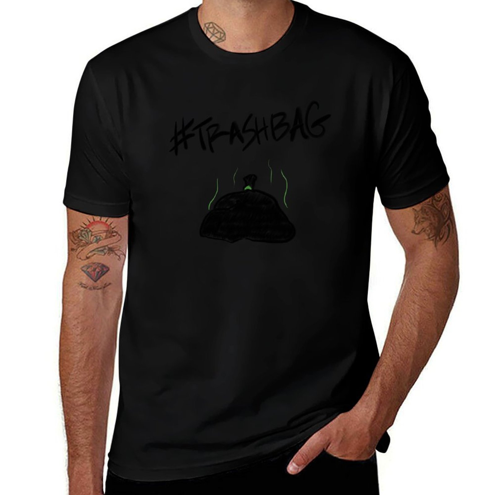 Mens Fashion Hashtags - เสื้อยืดแฮชแท็ก Trashbag แฟชั่นลำลองแขนสั้น