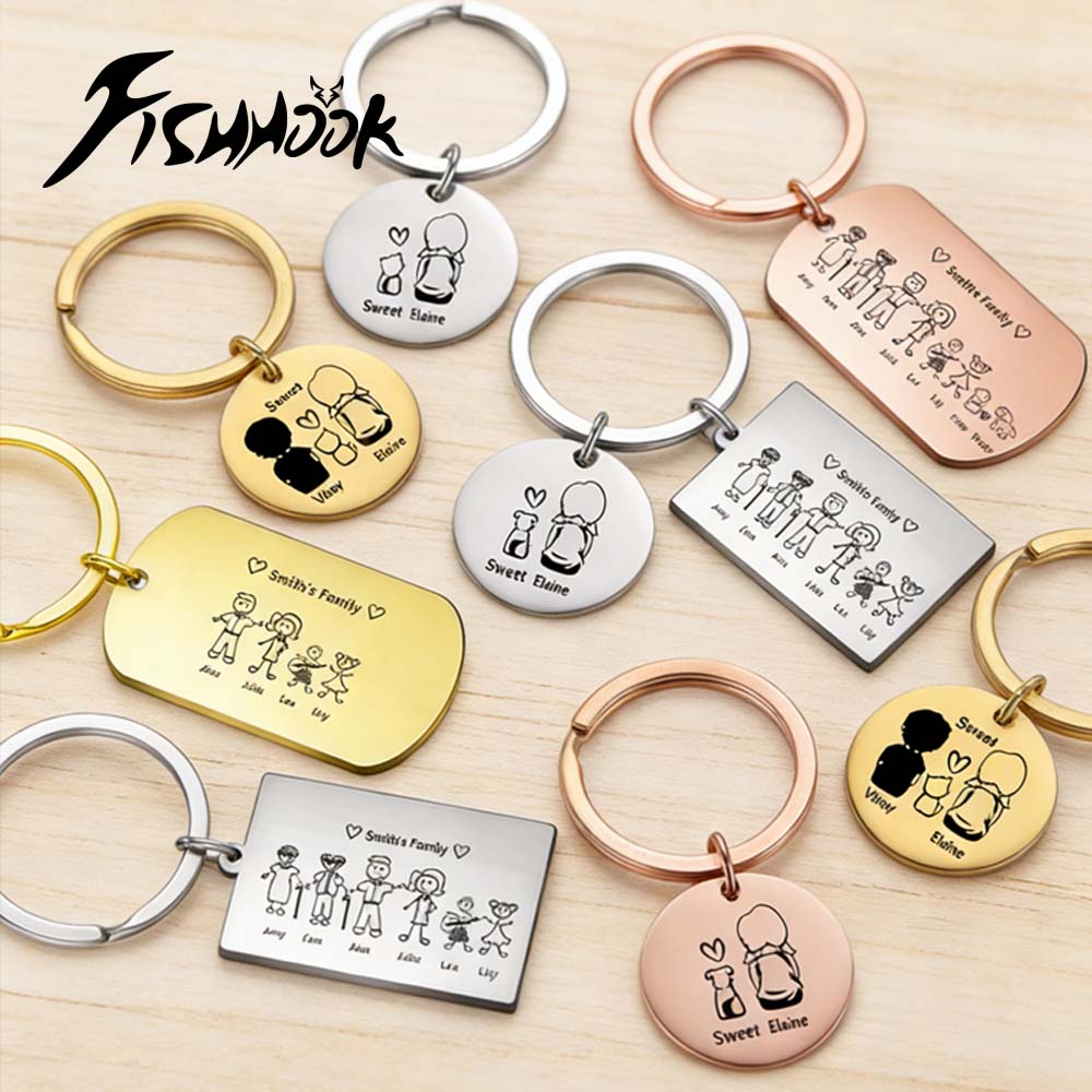 Men'S Fashion Gold Chain - พวงกุญแจส่วนตัวสำหรับครอบครัว แกะสลักชื่อได้ วัสดุสแตนเลส ของขวัญสำหรับคุณพ่อคุณแม่ ผู้หญิง ผู้ชาย