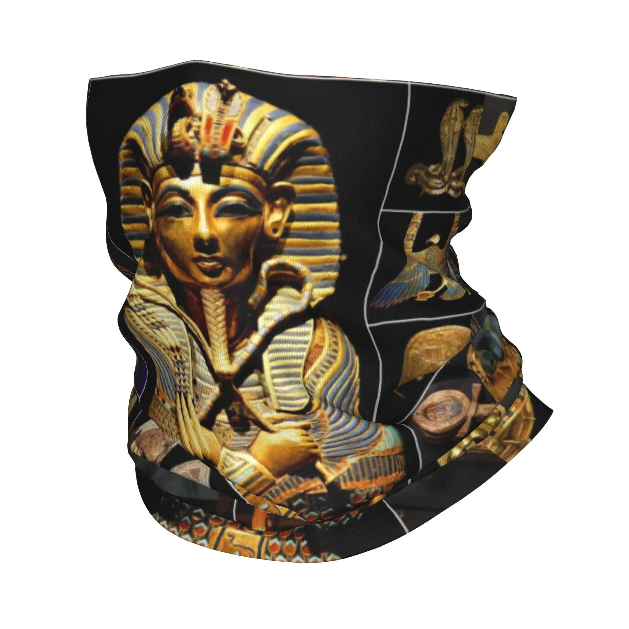 Men Fashion Egypt - ผ้าพันคอแบบทูแบนดานาลายอักษรเฮียโรกลิฟิกส์ของกษัตริย์ตุตันคามูนแห่งอียิปต์โบราณ ป้องกันรังสียูวี ผ้าคลุมหน้า ผ้าคลุมศีรษะแบบอียิปต์