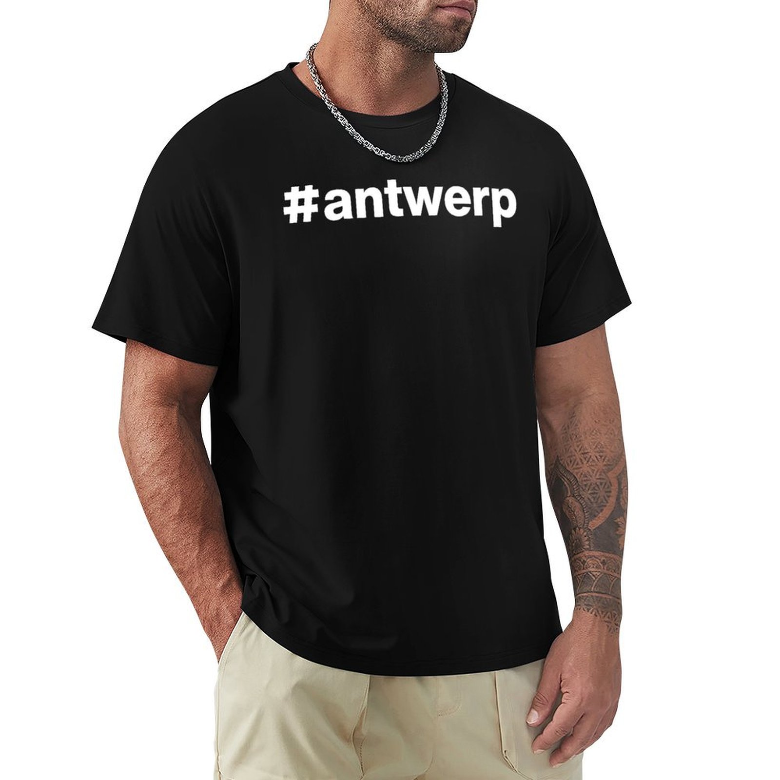 Mens Fashion Hashtags - เสื้อยืดพิมพ์ลายแฟชั่น Hashtag Antwerp