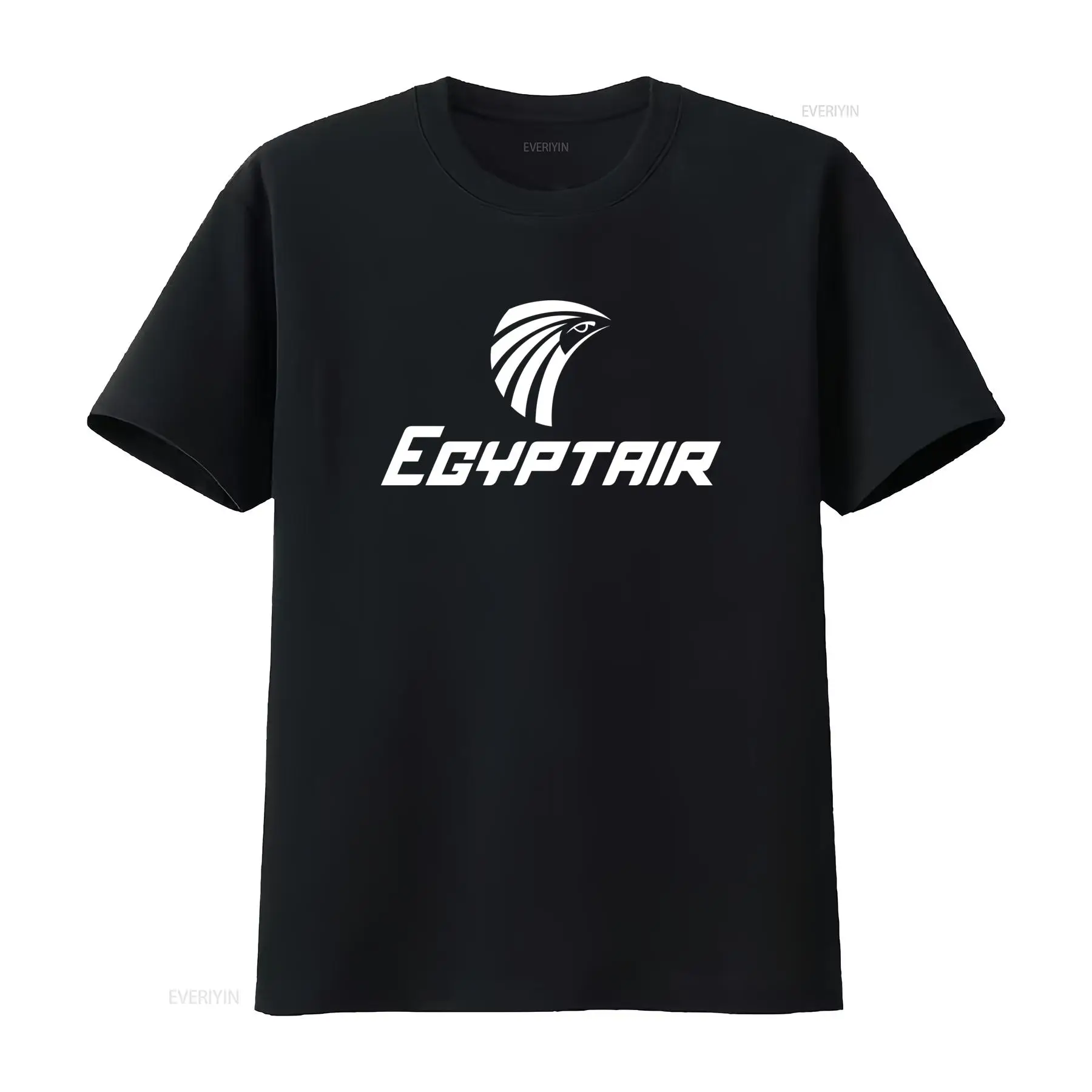 Men Fashion Egypt - เสื้อยืดผ้าฝ้ายสีน้ำเงินกรมท่าลายโลโก้สายการบินอียิปต์ ดีไซน์เท่ห์ แฟชั่นลำลอง สไตล์วินเทจ ลุคซักล้าง