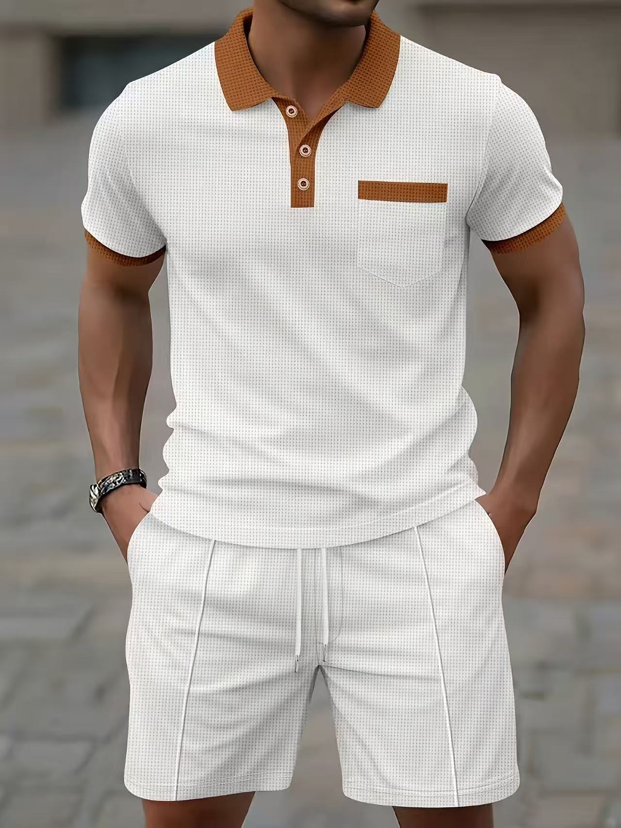 Men'S Fashion Course - เสื้อเชิ้ตแขนสั้นผู้ชายขายดีประจำฤดูร้อน ชุดเสื้อยืดโปโลและกางเกงขาสั้น แฟชั่น ระบายอากาศได้ดี สไตล์ลำลอง สปอร์ต