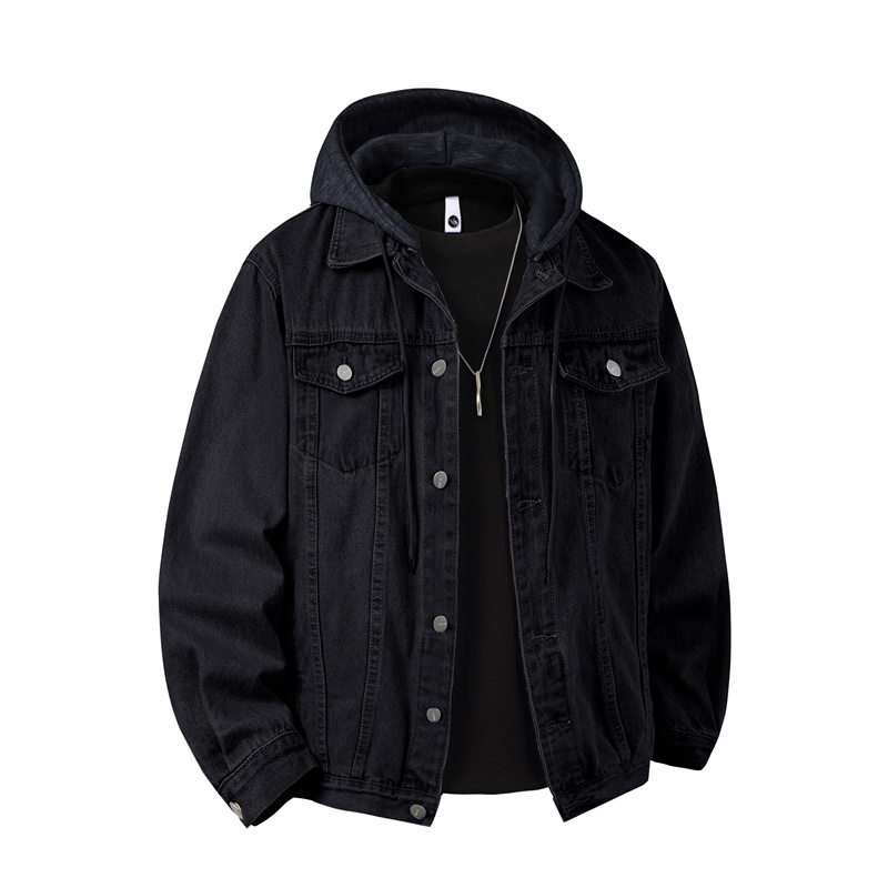 Bomber Jacket Men - ผู้ชายHooded Denimแจ็คเก็ตผู้ชายStreetwearเปิดลงปกOutwear CoatชายRetroรถจักรยานยนต์แจ็คเก็ตMan Patchwork Bomber Jacket