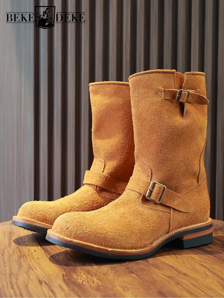 Men'S Fashion Footwear - รองเท้าบูทข้อเท้าหนังแท้แบบรัดข้อเท้าสไตล์เรโทรสำหรับผู้ชาย ทำมือ สีพื้น หนังวัว หัวมน รองเท้าหุ้มข้อสูงสำหรับผู้ชาย