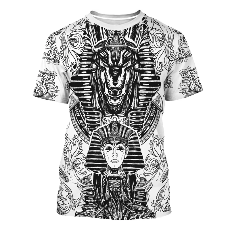 Men Fashion Egypt - เสื้อยืดผู้ชายลายกราฟิกอียิปต์โบราณ ฟาโรห์ อานูบิส เสื้อยืดพิมพ์ลาย 3 มิติ