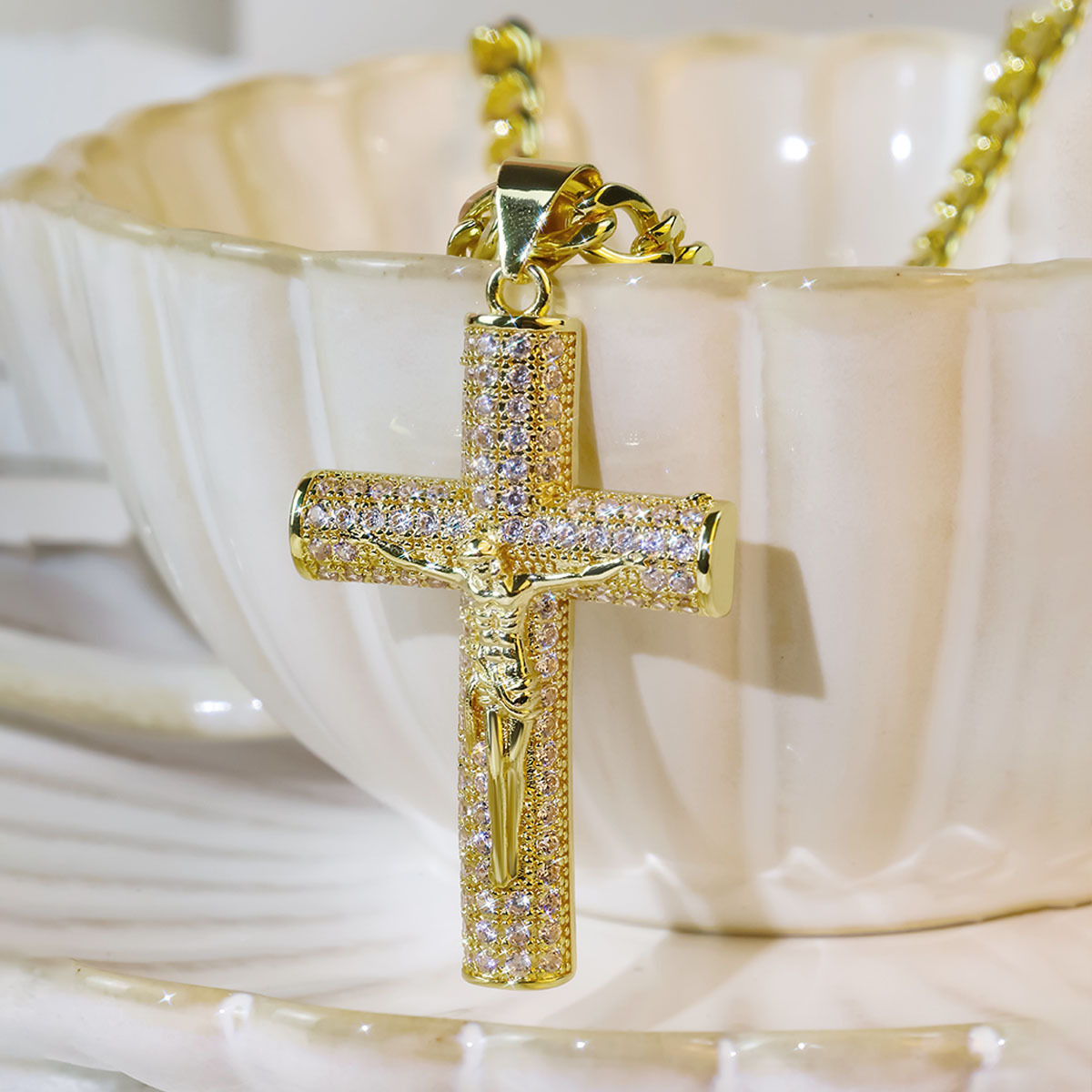 สร้อยคอไม้กางเขนชุบทองสำหรับผู - Men'S Fashion Gold Chain บทวิจารณ์และราคา