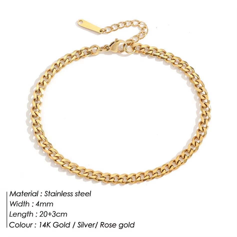 สร้อยข้อเท้าสแตนเลสสตีลแบบคิวบ - Men'S Fashion Gold Chain บทวิจารณ์และราคา